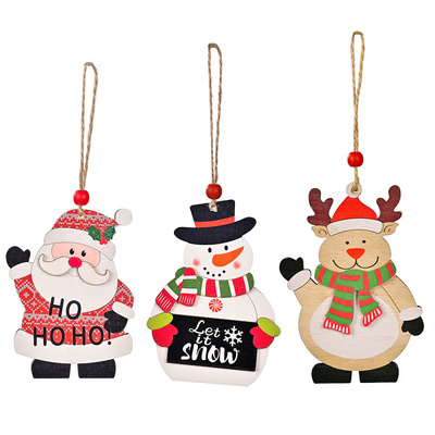 Xmas Gift 2023 Wooden Christmas Santa Snowman Elk Tree Hanging Ornaments Wall Pendant Wood Home Decor Christmas Decoration