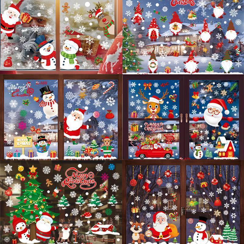 Christmas Snowflake Window Cling Stickers for Glass Xmas Decals Decorations Snowflake Santa Claus Reindeer Decals for Party