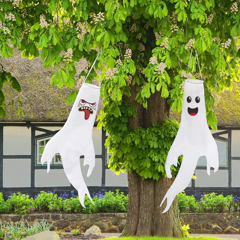 Halloween Ghost Windsocks Hanging Decorations with LED Light for Halloween Garden Pathway Party Halloween Decoration