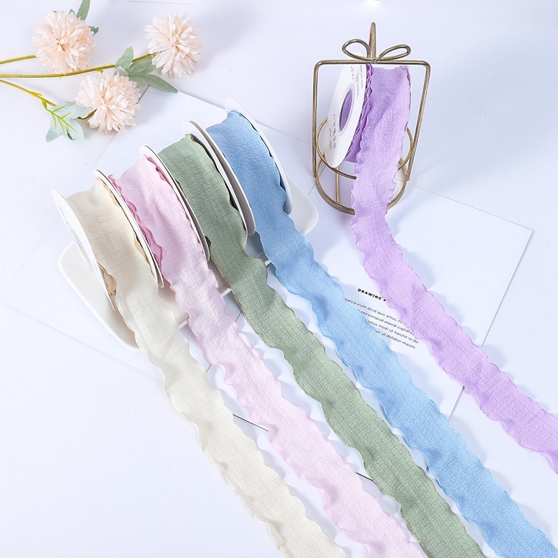 Handmade Fringe Chiffon Silk Ribbon Cotton Texture Lotus Leaf Edge Chiffon Ribbon For Wedding Invitations Bouquets Wrapping