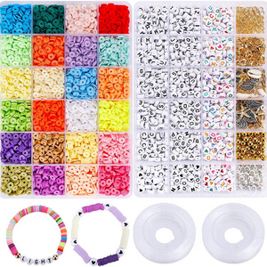 6000 Pcs Clay Heishi Beads for Bracelets Flat Round Clay Spacer Beads with 900 Pcs Letter Beads Pendants Jump Rings Clay