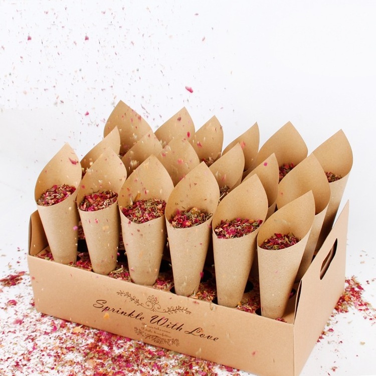 White Confetti Cones Holder Stand Tray Box With 30 Holes Kraft Papers Natural Dried Flower Petals Confetti for Wedding Parties