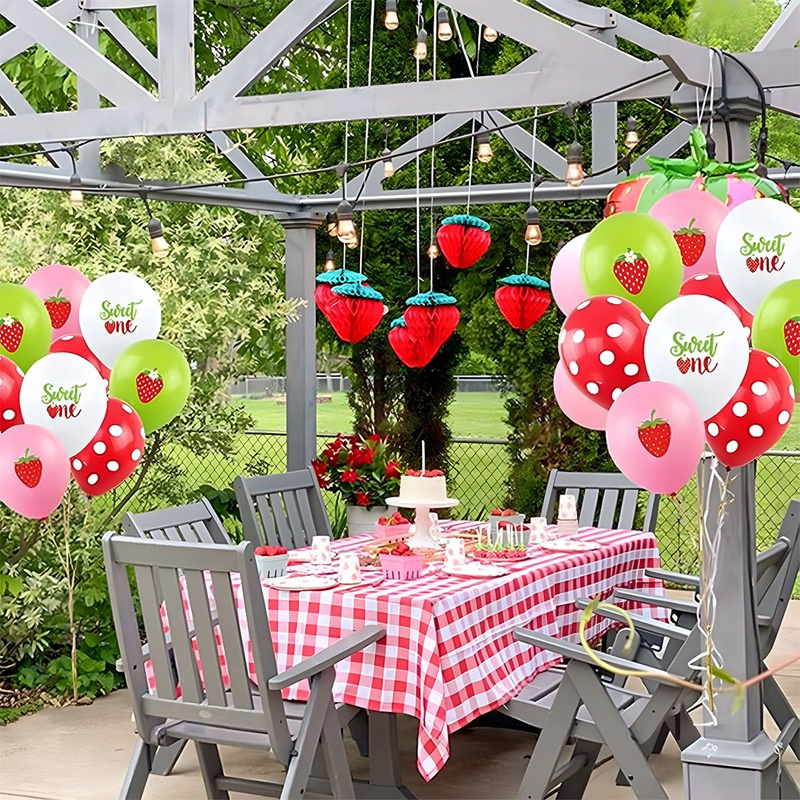 Strawberry Decoration Set Party Supplies Inflatable Strawberry Balloons Arch Banner Cupcake Topper Birthday Party Decoration Set