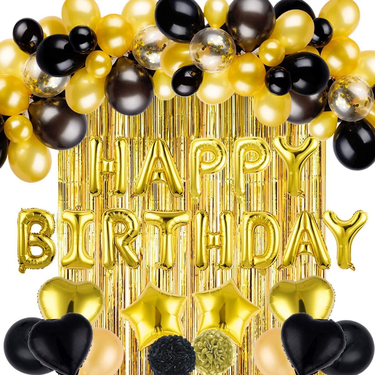 Black Gold  Happy Birthday Balloons  Inflatable Balloon latex Black Happy Birthday Banner Birthday Party Decoration