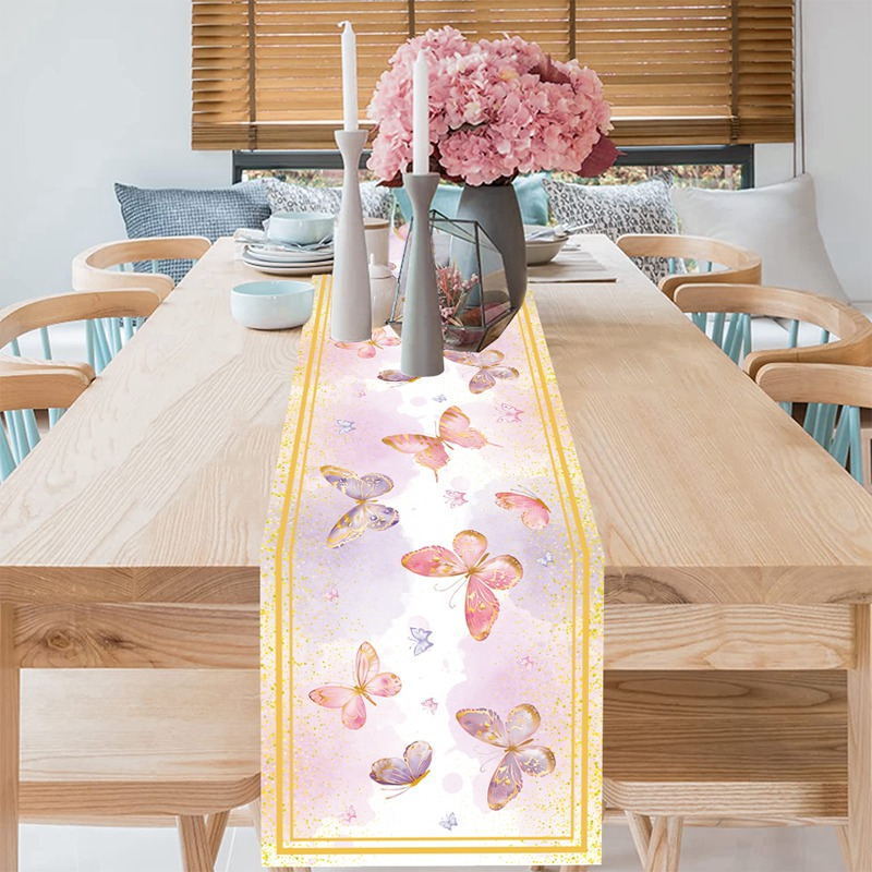 New 180*35cm Polyester PrintingTable Runner Butterfly printed Tablecloth Washable Table runner Happy Birthday Decoration