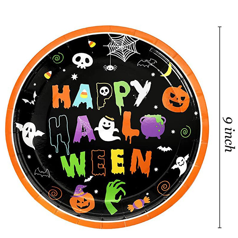 Halloween Tableware Plates and Napkins Set Disposable Paper Plates Napkins and Cups Halloween Kids Party Supplies Decoration