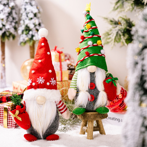 New Snowflake Christmas Tree Forest Old Man Couple Gnomes Holding Gift Bags Standing Plush Dolls For Xmas Party Ornaments