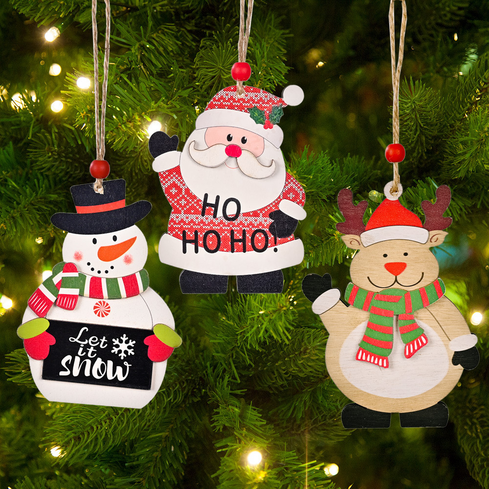 Xmas Gift 2023 Wooden Christmas Santa Snowman Elk Tree Hanging Ornaments Wall Pendant Wood Home Decor Christmas Decoration