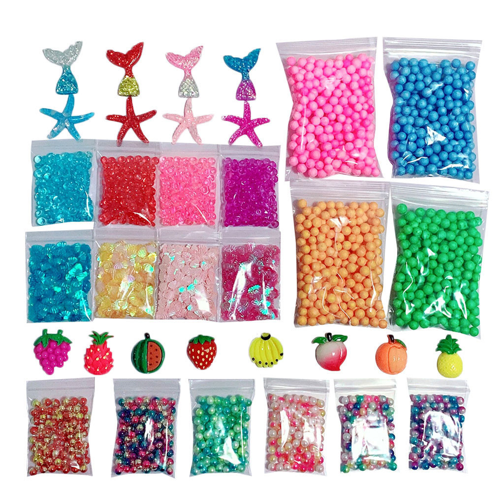 factory outlet 34pcs accessories Flash Slime set DIY Pearl Charm Slime making Kit