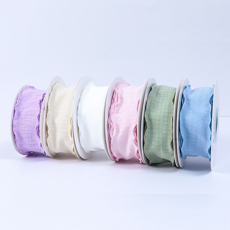 Handmade Fringe Chiffon Silk Ribbon Cotton Texture Lotus Leaf Edge Chiffon Ribbon For Wedding Invitations Bouquets Wrapping