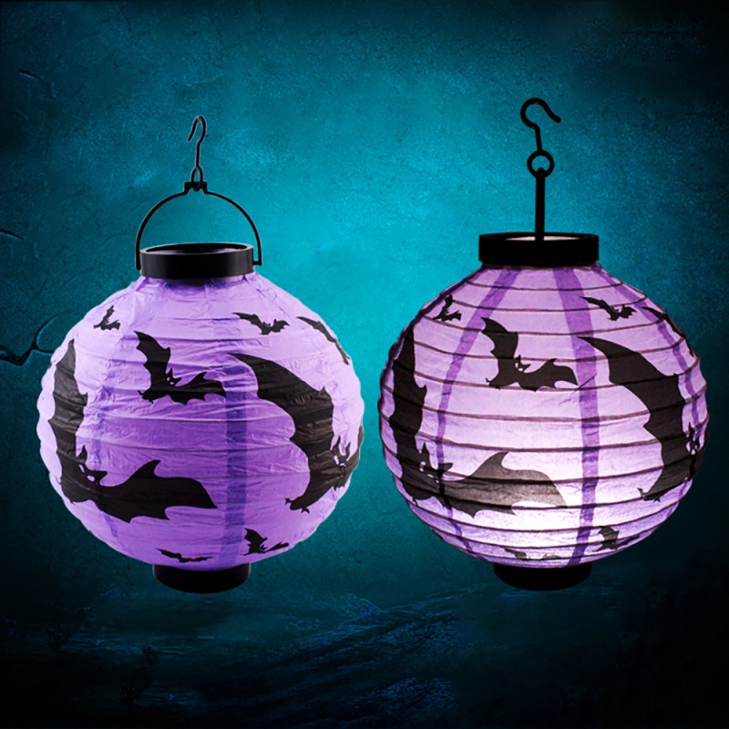 Halloween Pumpkin Lantern DIY Decoration Props Led Glow Folding Portable Spider Bat Lantern