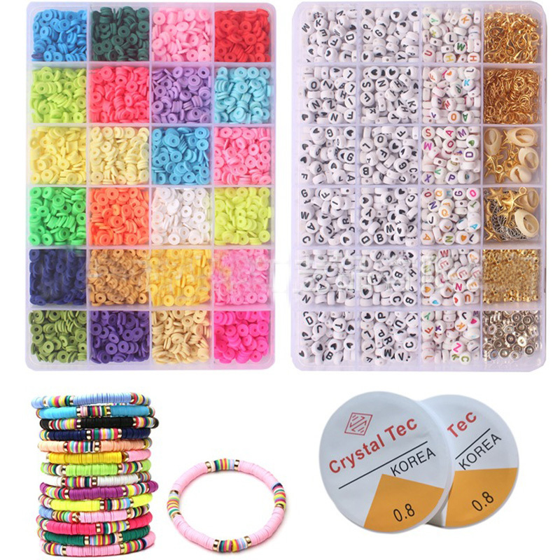 Polymer Clay Bead Set DIY Gasket Flake Loose Beads Polymia Style Jewelry Bracelet Making Letter Beads boxed 48