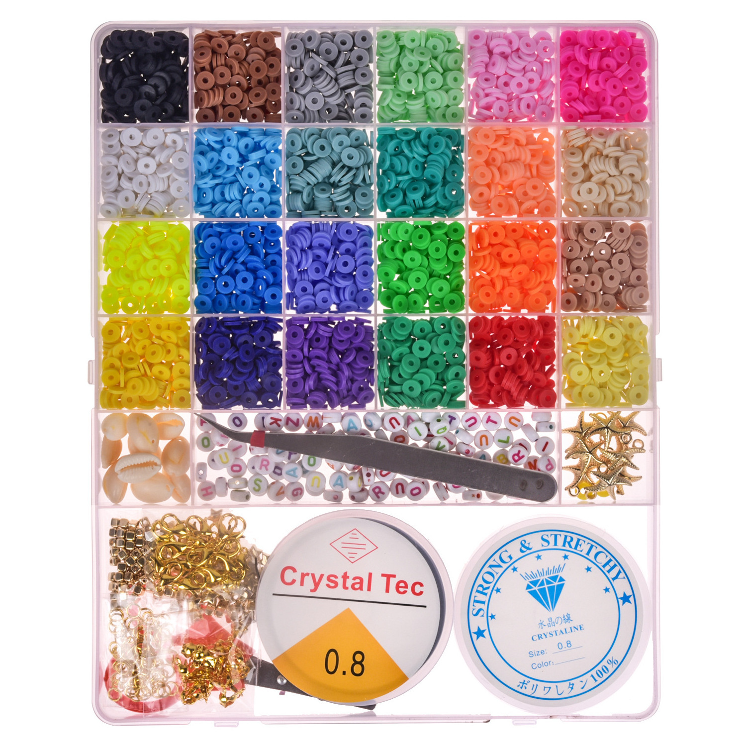 4000 pieces Small 6mm Flat Polymer Clay Bead Set Clay Flake 24 Color DIY Bracelet Jewelry Set Box Loose Seed Beads Box Set