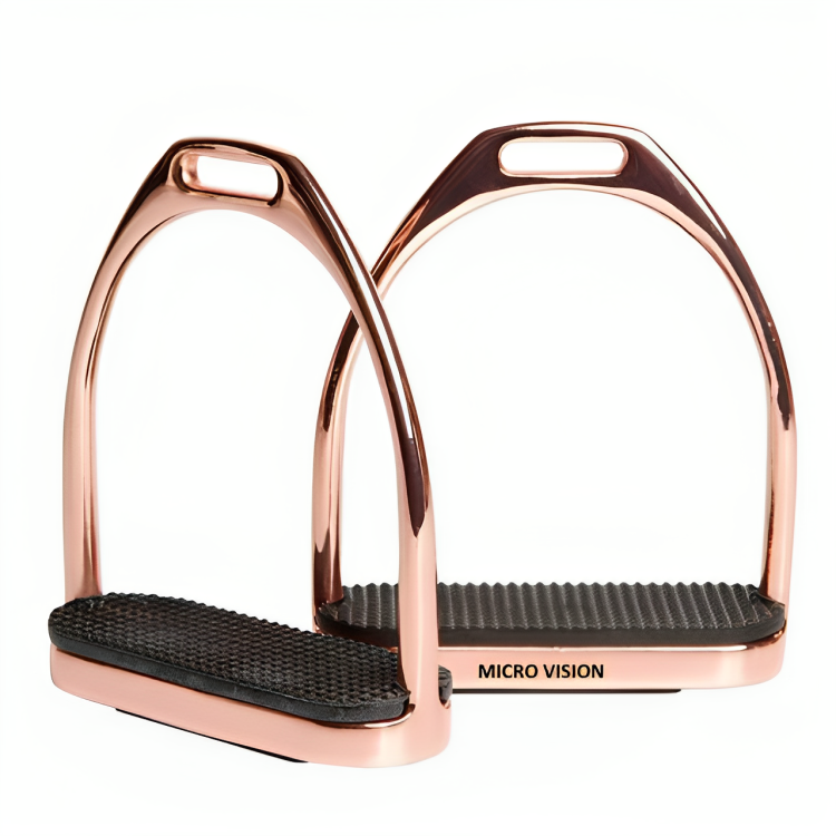 New Arrival Gloss Rose Gold FILLIS Stirrups Horse Riding S/Steel with Black Tread 4.75