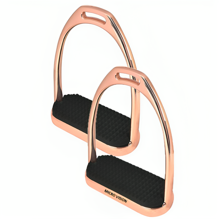 New Arrival Gloss Rose Gold FILLIS Stirrups Horse Riding S/Steel with Black Tread 4.75