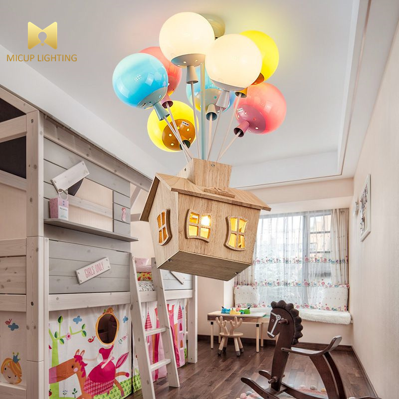 Modern Children Room Pendant Lamps Wood House Pendant Light Kid Princess Room Light Living Room Kitchen Chandelier