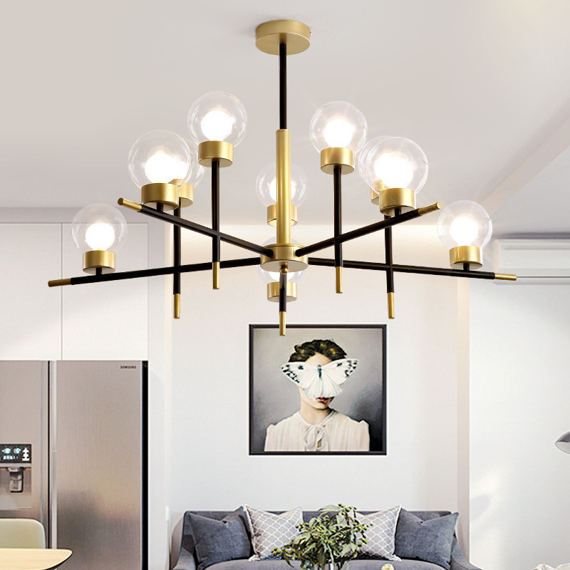 Wholesale Nordic modern sputnik v dining milky white glass round ball pendant lighting E27 golden bedroom led chandelier