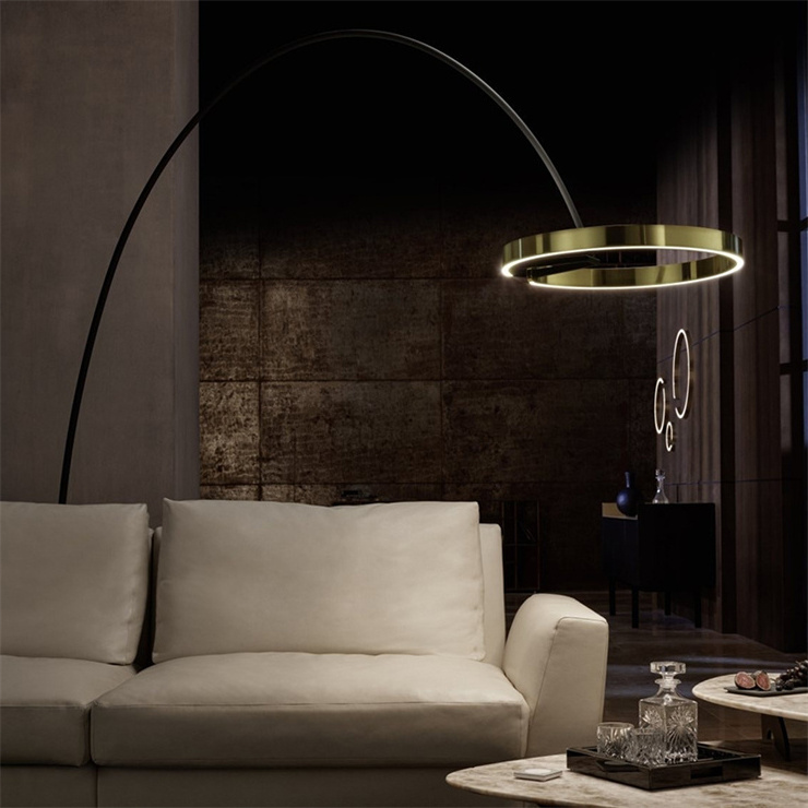 Post Modern Minimalist Adjustable Fishing Metal Sofa Corner Standing Luxury Ring Floor Lamp For Living Room Hotel Restaurant