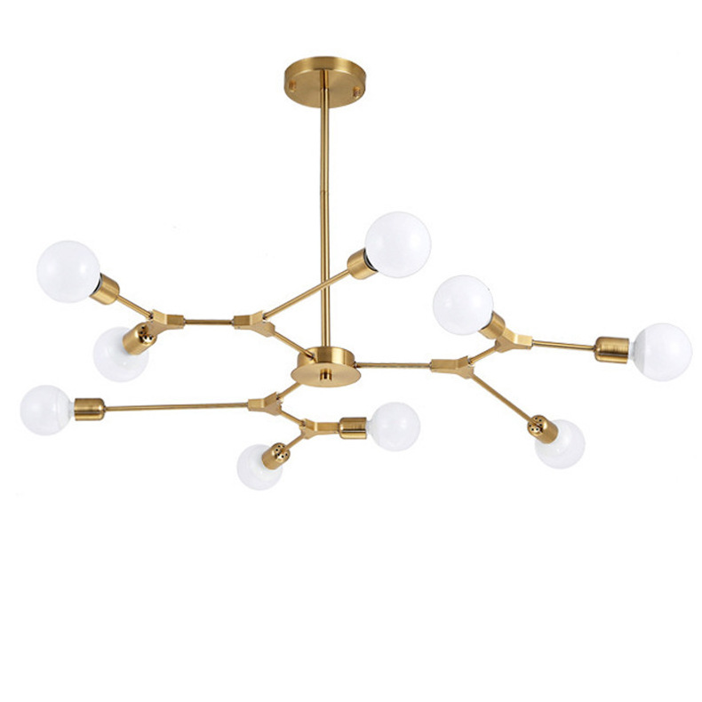 Chandelier 9 Light Brushed Brass Pendant Lighting Black Mid Century Modern Starburst-Style Ceiling Lighting Fixture