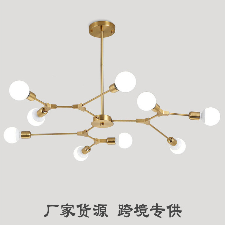 Chandelier 9 Light Brushed Brass Pendant Lighting Black Mid Century Modern Starburst-Style Ceiling Lighting Fixture