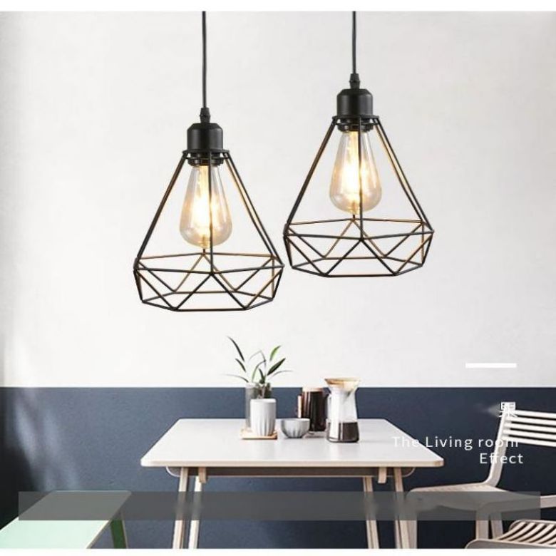 Hanging Pendant cage Lighting Fixtures Industrial Vintage Farmhouse Style Polygon Wire Pendant Light For Kitchen