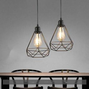 Hanging Pendant cage Lighting Fixtures Industrial Vintage Farmhouse Style Polygon Wire Pendant Light For Kitchen