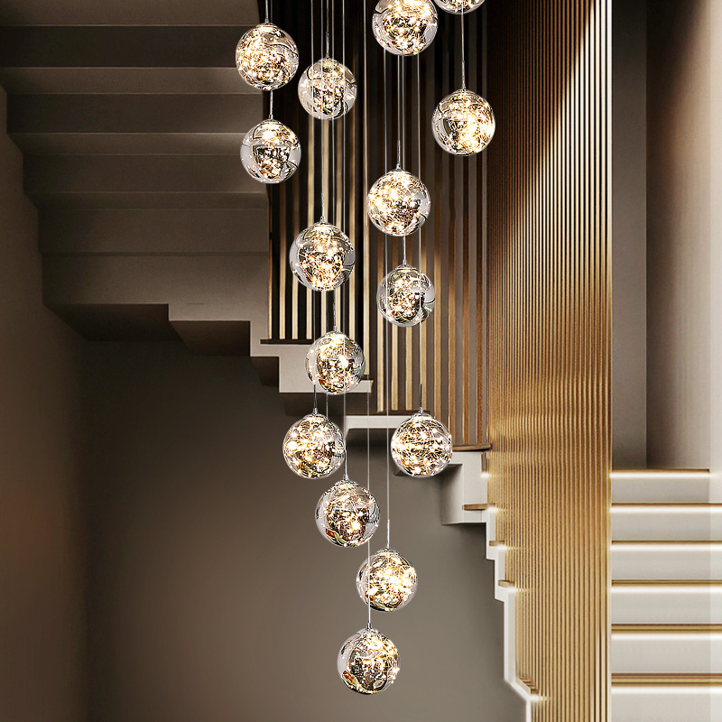 Modern Rotating Lamp Large Hall Light Long Chandelier Duplex Full Sky Star Stair Leaf Chandelier Long Linear Pendant Light