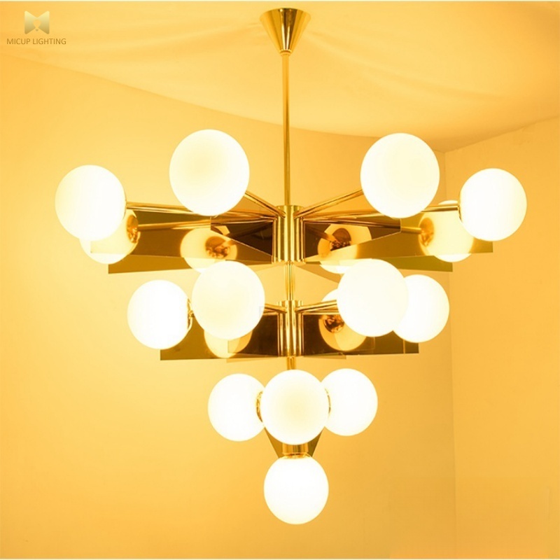 Modern Stylish Styling High Grade Milk White Glass Ball Restaurant Decorative Lamp Mall Showroom Living Room Chandelier