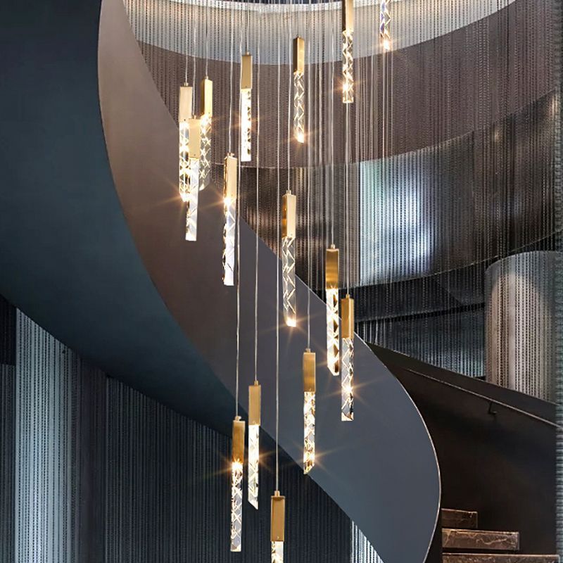 Hotel Home Indoor Crystal Staircase Chandelier Modern Hanging Lights Pendant Frosted Glass Pendant Lighting