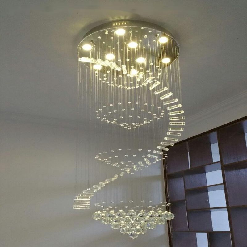 American Styles Luxury Hotel Decorative K9 Crystal Hanging Stair Chandeliers Large Modern Villa Lobby Spiral LED Pendant Lights