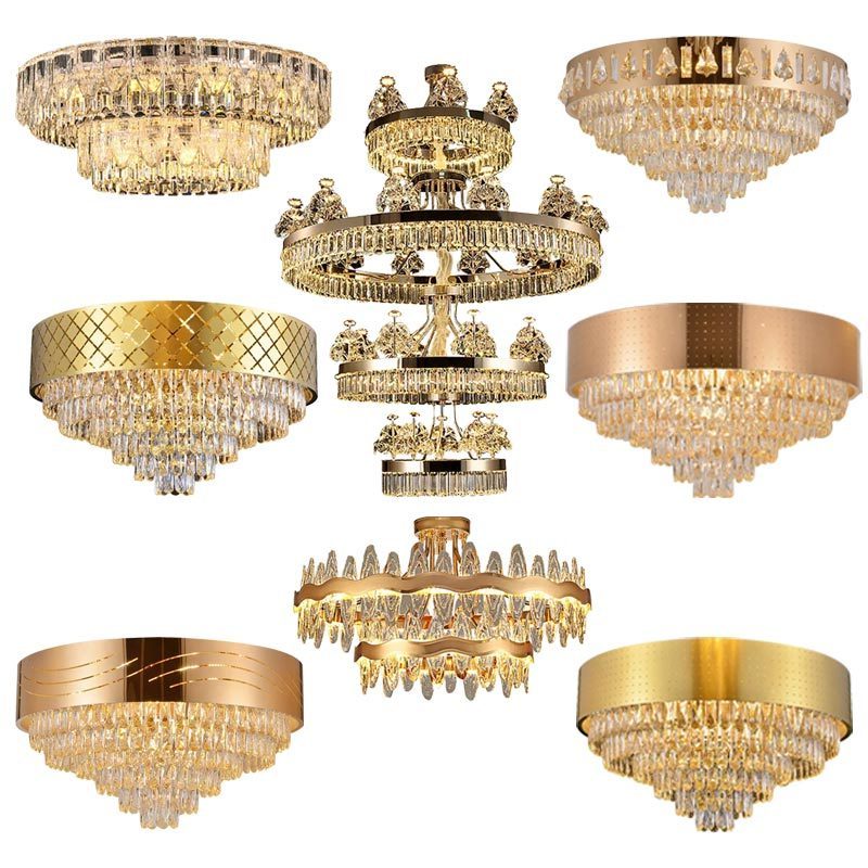 Decoration Lights High Ceiling Lamps Home Decor Luxury New Restaurant Hall Light Luxury Gold Crystal Entryway Chandelier