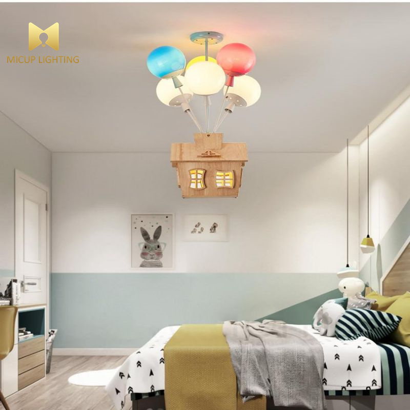 Modern Children Room Pendant Lamps Wood House Pendant Light Kid Princess Room Light Living Room Kitchen Chandelier