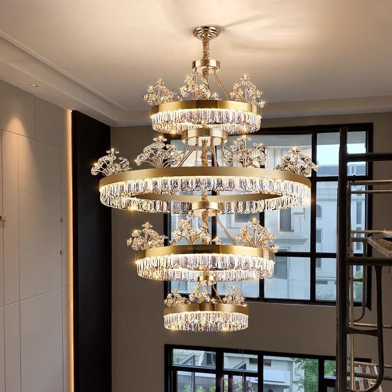 Decoration Lights High Ceiling Lamps Home Decor Luxury New Restaurant Hall Light Luxury Gold Crystal Entryway Chandelier