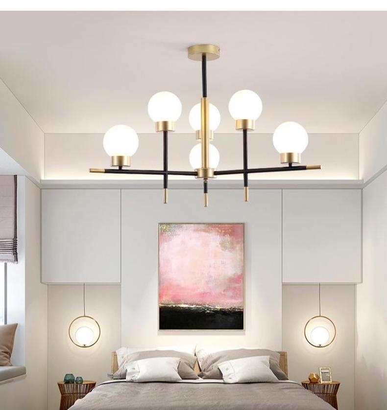 Wholesale Nordic modern sputnik v dining milky white glass round ball pendant lighting E27 golden bedroom led chandelier