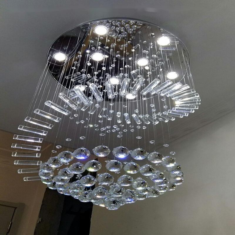 American Styles Luxury Hotel Decorative K9 Crystal Hanging Stair Chandeliers Large Modern Villa Lobby Spiral LED Pendant Lights