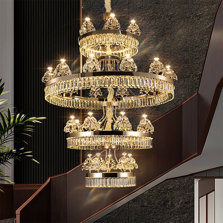 Decoration Lights High Ceiling Lamps Home Decor Luxury New Restaurant Hall Light Luxury Gold Crystal Entryway Chandelier