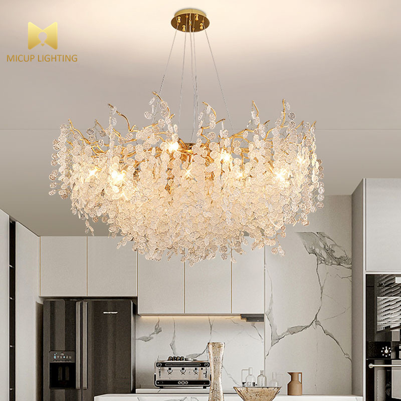 Residential Pop Flush Mounted Dimmable Decorative Acrylic Kitchen Bedroom Living Room Modern Led Lamp Gold Crystal Chandelier