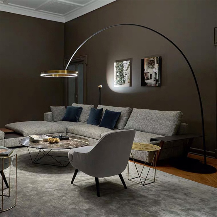 Post Modern Minimalist Adjustable Fishing Metal Sofa Corner Standing Luxury Ring Floor Lamp For Living Room Hotel Restaurant