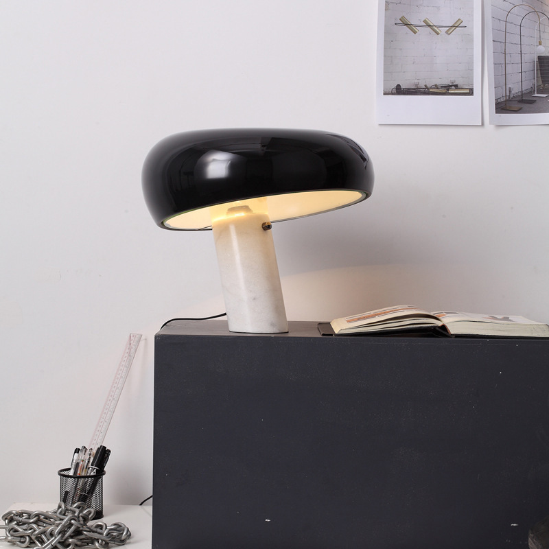 Nordic Modern Mushroom Marble White Black Desk Lamp for Indoor Living Room Bedroom Bedside Lighting Study Decor LED Table Lights