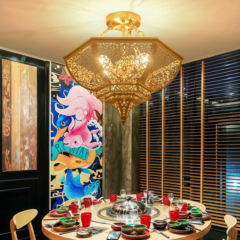 Egyptian style home deco suspended ceiling lighting Arabic lamp gold halo brass chandelier for living room dining room