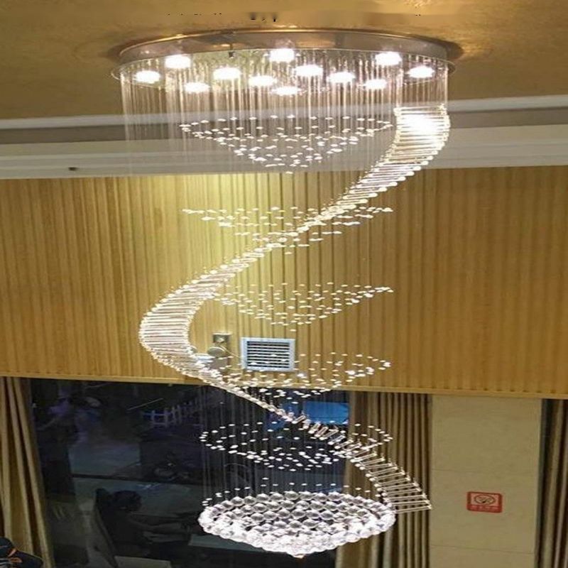 American Styles Luxury Hotel Decorative K9 Crystal Hanging Stair Chandeliers Large Modern Villa Lobby Spiral LED Pendant Lights