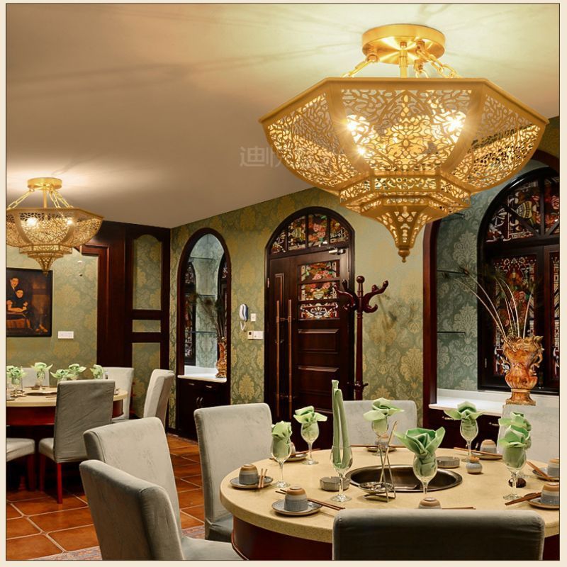 Egyptian style home deco suspended ceiling lighting Arabic lamp gold halo brass chandelier for living room dining room