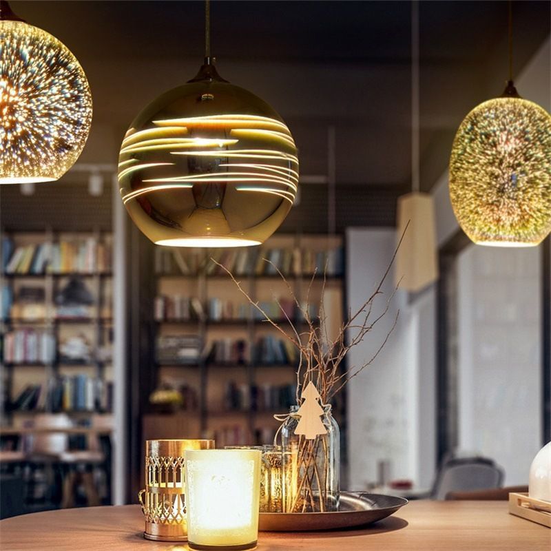 Modern Glass Chandelier 3d Colorful Nordic Starry Sky Ceiling Light Hanging Glass Shade Pendant Lamp Lights