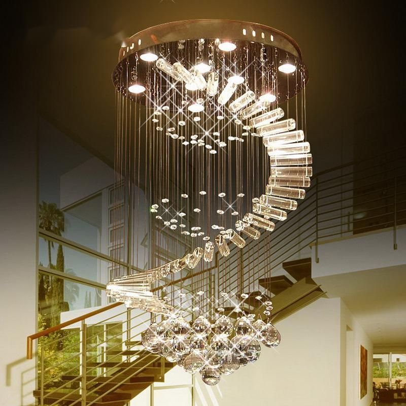 American Styles Luxury Hotel Decorative K9 Crystal Hanging Stair Chandeliers Large Modern Villa Lobby Spiral LED Pendant Lights