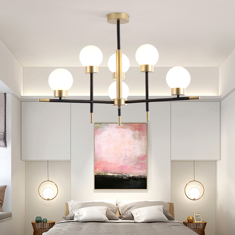 Wholesale Nordic modern sputnik v dining milky white glass round ball pendant lighting E27 golden bedroom led chandelier