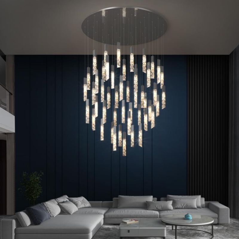 Hotel Home Indoor Crystal Staircase Chandelier Modern Hanging Lights Pendant Frosted Glass Pendant Lighting