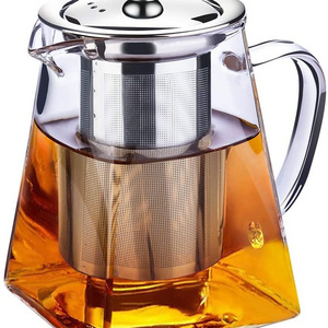 Clear Glass Teapot with Infuser Tea Strainer Pot Stainless Steel in Square Shape Tea Pot with Infusers for Loose Tea and Coffee