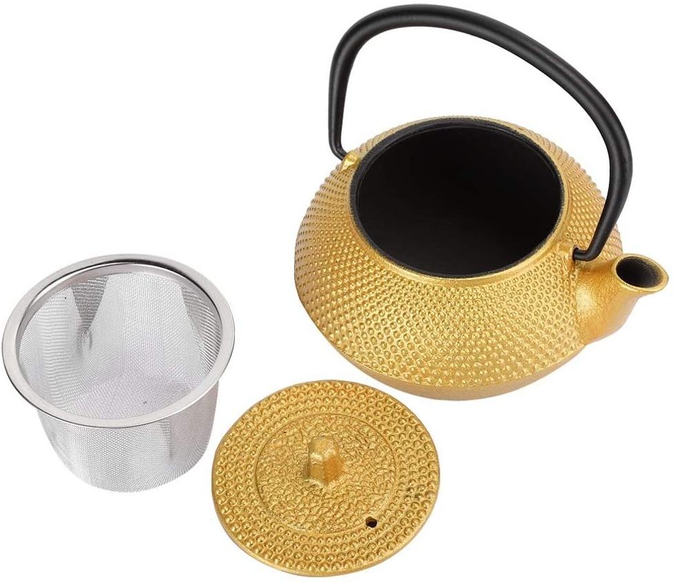 Gold Cast Iron Tea Kettle, Japanese Cast Iron Teapot with Stainless Steel Infuser for Loose Leaf Tea