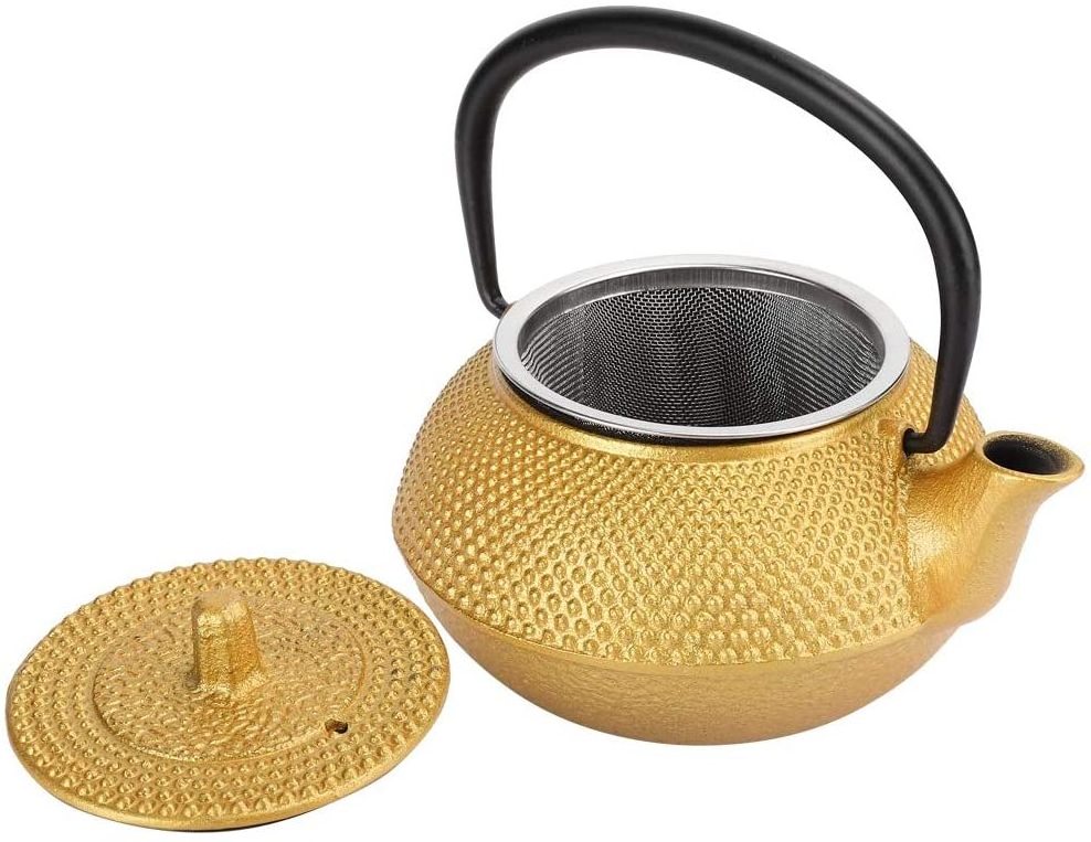 Gold Cast Iron Tea Kettle, Japanese Cast Iron Teapot with Stainless Steel Infuser for Loose Leaf Tea