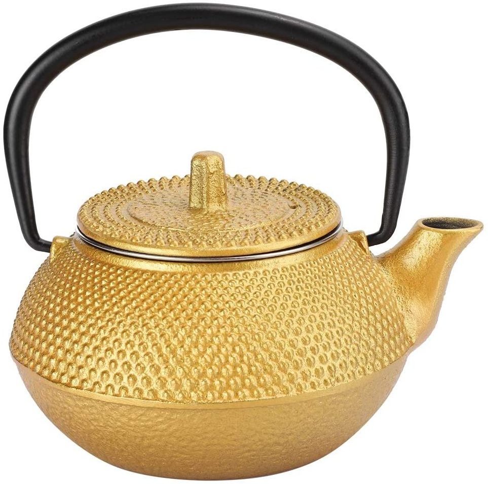 Gold Cast Iron Tea Kettle, Japanese Cast Iron Teapot with Stainless Steel Infuser for Loose Leaf Tea